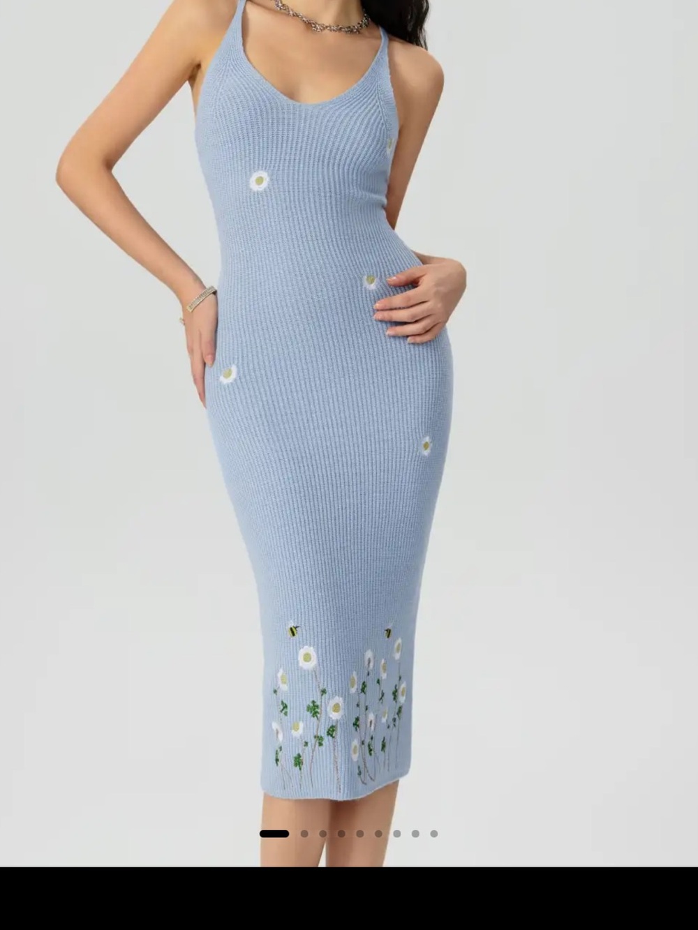 Women’s knit Light Blue Daisy Embroidery dress